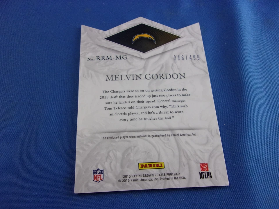 Melvin Gordon Crown Royale 2015 Rookie Royalty Materials Jersey RRM-MG 216/499 - Image 2 of 2