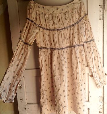 Nude Pink Black Handblock Trees,smocking,Voil Cotton Dress M/L+Anthropologie mag