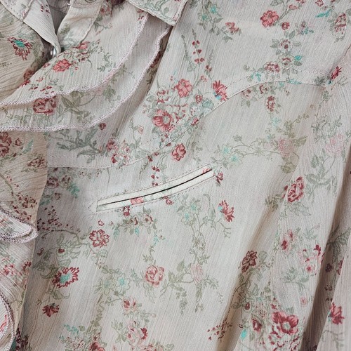 COTTAGECORE Sheer RUFFLED FLORAL BLOUSE SHIRT Womens S Country Western Feminine - Picture 6 of 13