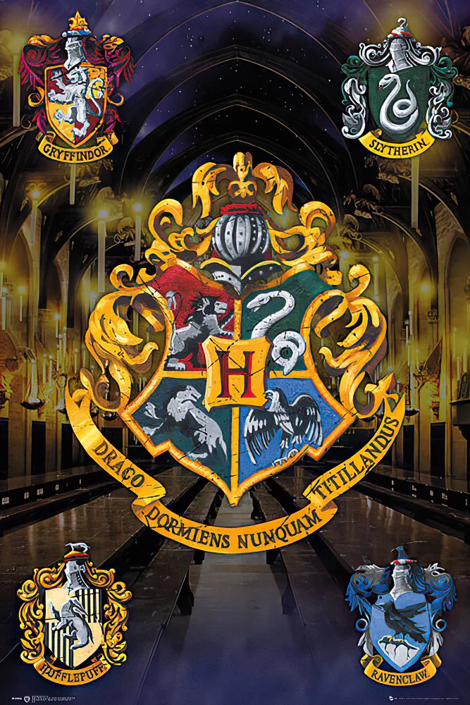 Harry Potter All Of Hogwarts Symbols With Flames Effect Bedding