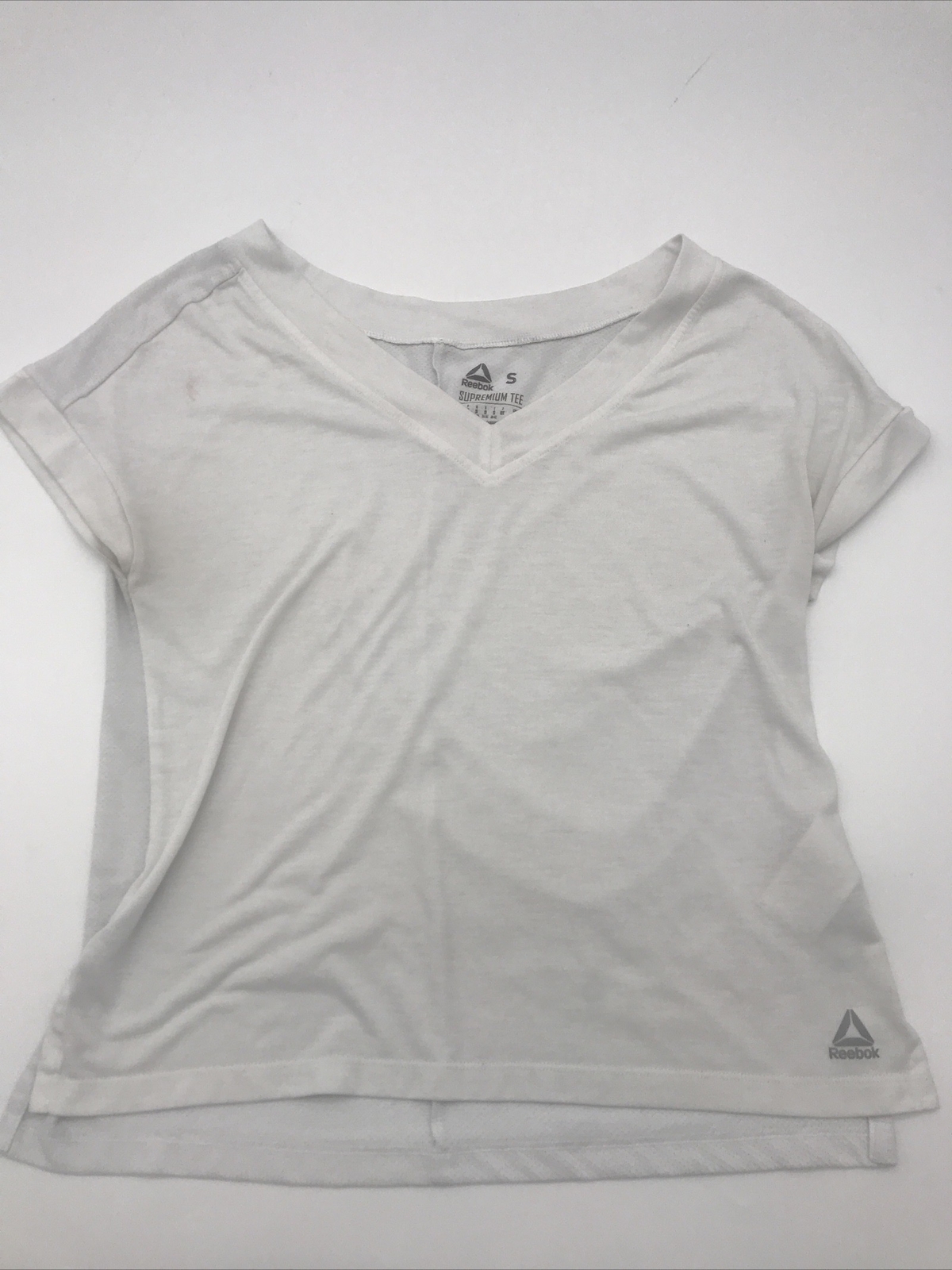 Reebok Supremium Tee Speed Wick T-Shirt Women Small White V-Neck…#20140