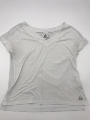 Reebok Supremium Tee Speed Wick T-Shirt Women Small White V-Neck