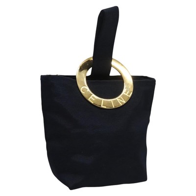 CELINE Pouch Nylon Black Gold Auth 114592