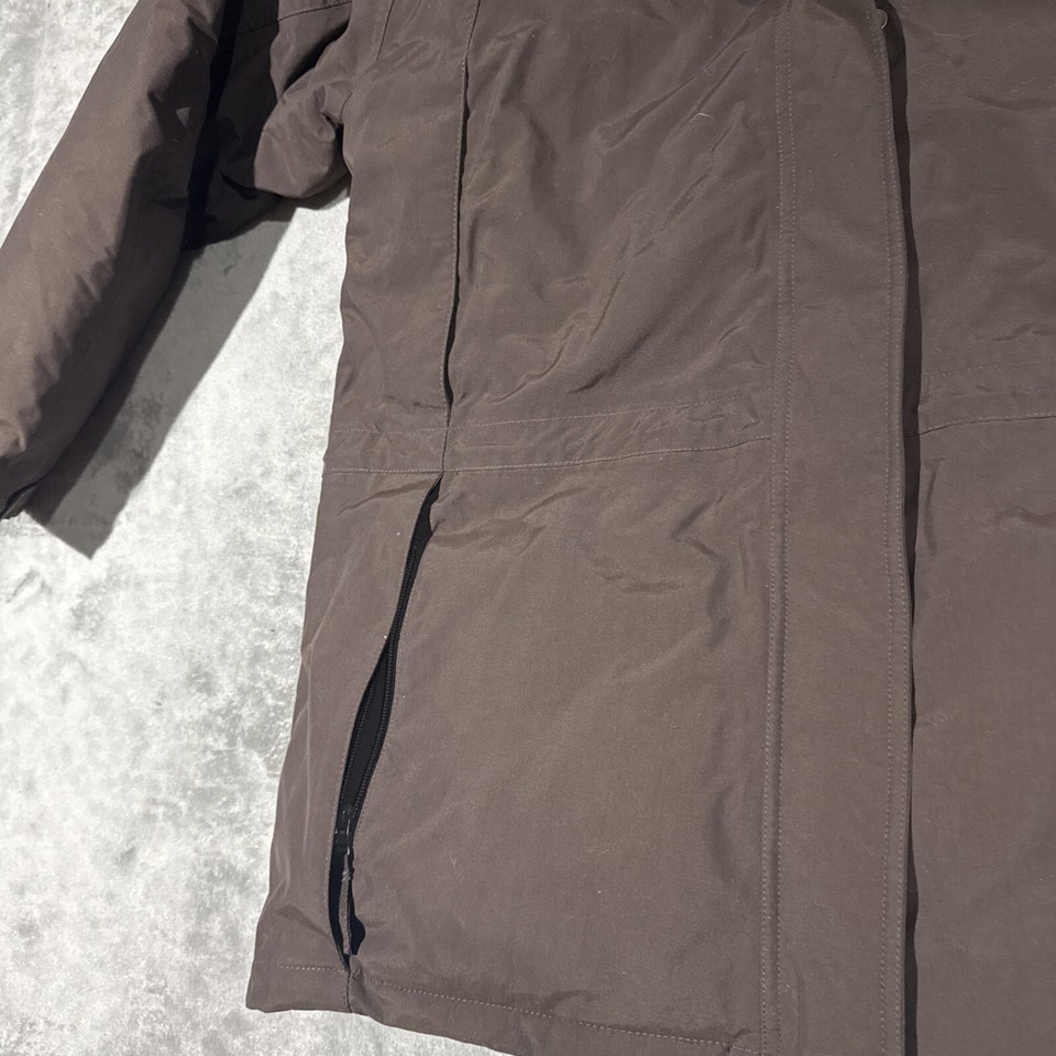 Eddie Bauer Down Parka Jacket Mens XL Brown Faux Fur Hood Goose Down