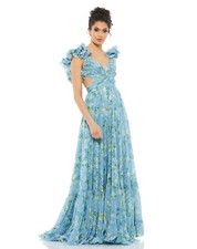 New Mac Duggal Ruffle Tiered FLORAL CUT-OUT CHIFFON GOWN Size 4