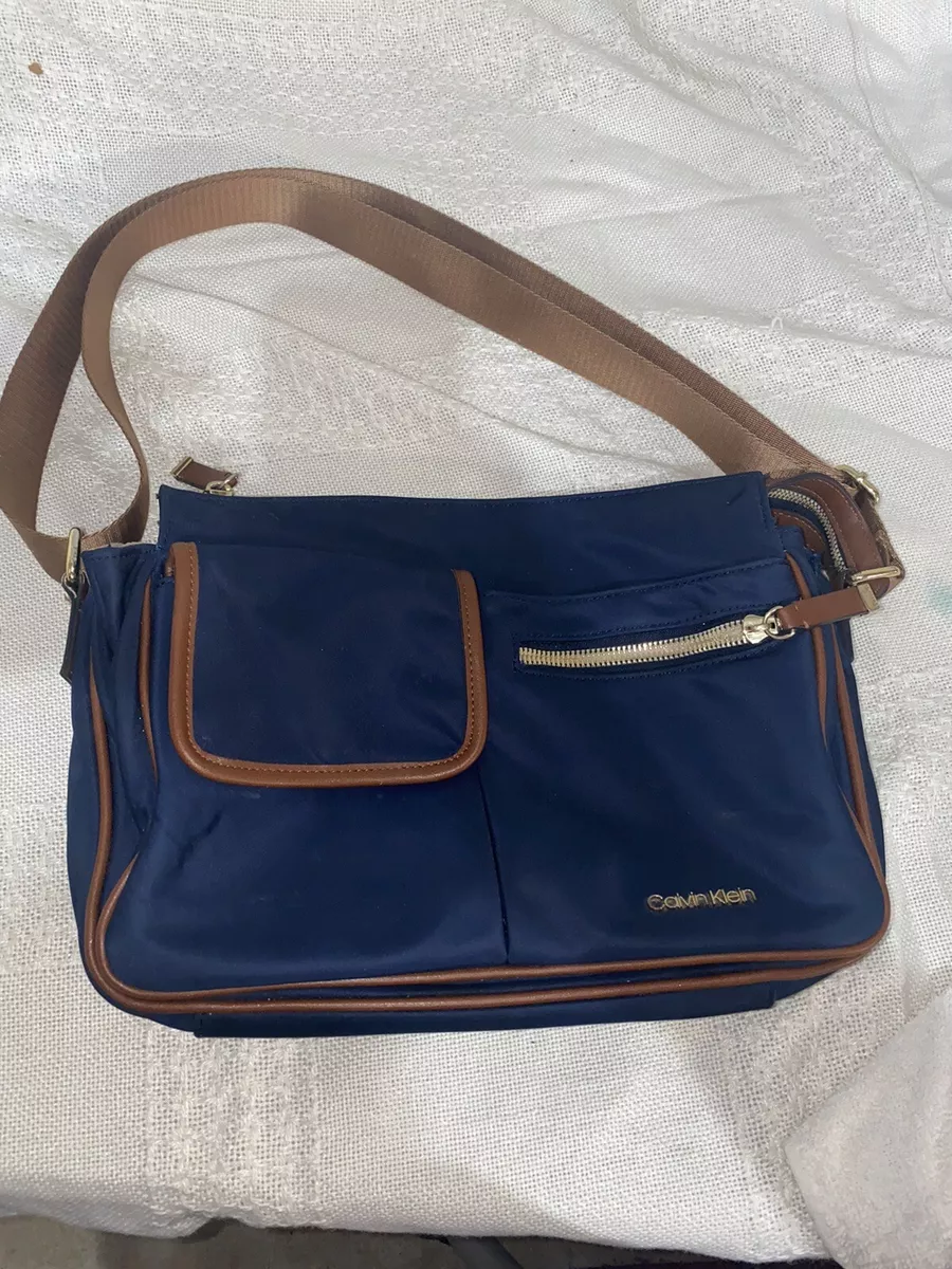 Navy Blue / Brown Messenger Bag