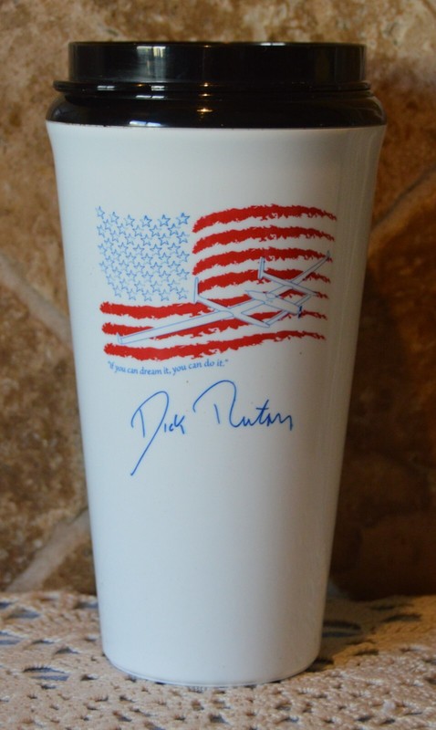 DICK RUTAN COLLECTIBLE INSULATED CUP~"IF YOU CAN DREAM IT, YOU CAN DO IT!"~LID