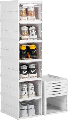 Shoe Storage Box  No-Assembly 6 Tiers Foldable Shoe Organizer with Clear Do...