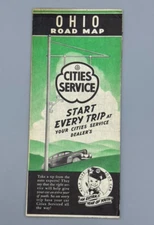 1940s CITIES SERVICE Gas OIL Road Map OHIO Vintage Advertising