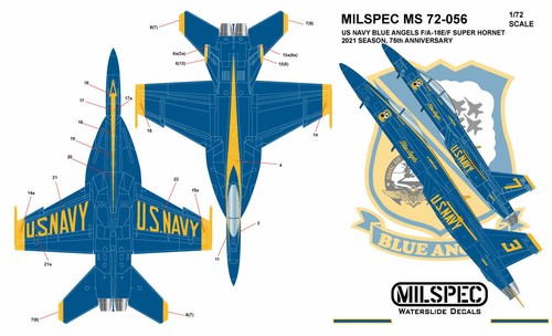 CAM DECALS (AKA) MILSPEC, MS 72-056, 1/72 SCALE, USN BLUE ANGELS, F/A-18E/F - Picture 2 of 6