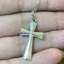 Vintage 925 Modernist Style Sterling Silver Cross Sterling Necklace 16  
