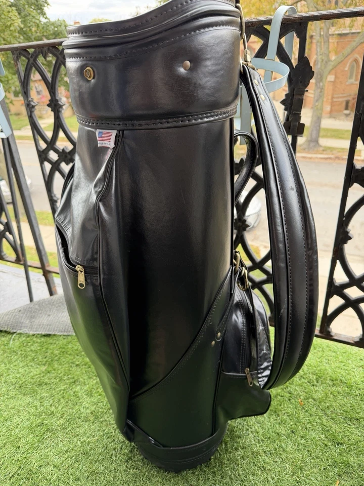 Vintage Wilson Leather Golf Bag Black Made In USA Classic Staff Cart Bag Cover - Image 4 of 4
