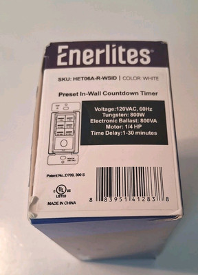 Enerlites Preset In-Wall Countdown 30 Minute Timer (HET06A-R-WSID) White