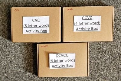 CVC (Drei Buchstaben) CCVC (Vier Buchstaben) CCVCC (Fünf Buchstaben) Activity Box Bundle