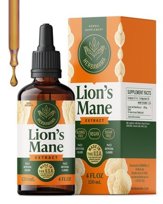 HERBAMAMA Lions Mane Tincture  Vegan Focus & Nerve Support with Lion's Mane M...