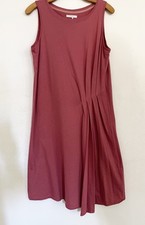 Stitchdrop Shift Shirtdress M Brick Red Asymmetrical Pleated Sleeveless Midi