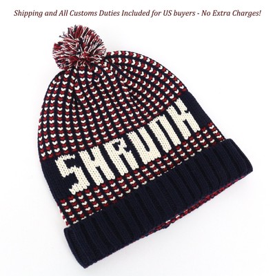 SCOTCH SHRUNK Boys' M Pom Red Navy Knit Beanie Hat Patterned