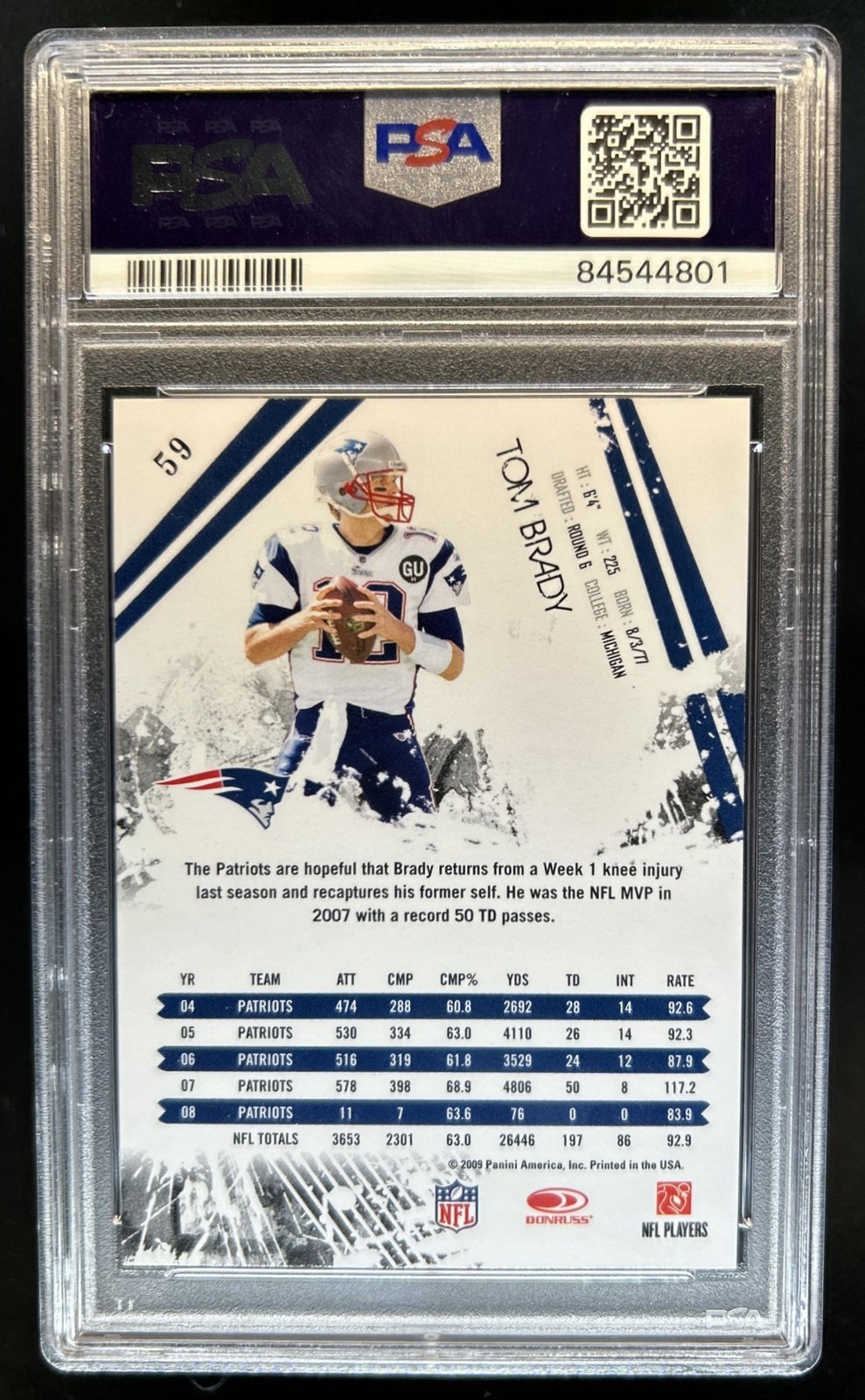 2009 Panini Donruss Rookies & Stars Longevity Tom Brady #59 Patriots PSA 10 view 2