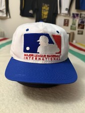 Vintage 90s MLB Big Plain Logo Sports Specialties SnapBack Hat 2Tone White Blue