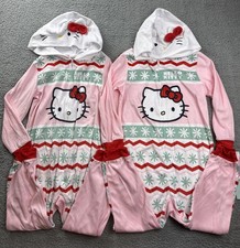 2x Sanrio Hello Kitty Girls Youth Small 6/6x One Piece Pajamas Hooded Union Suit