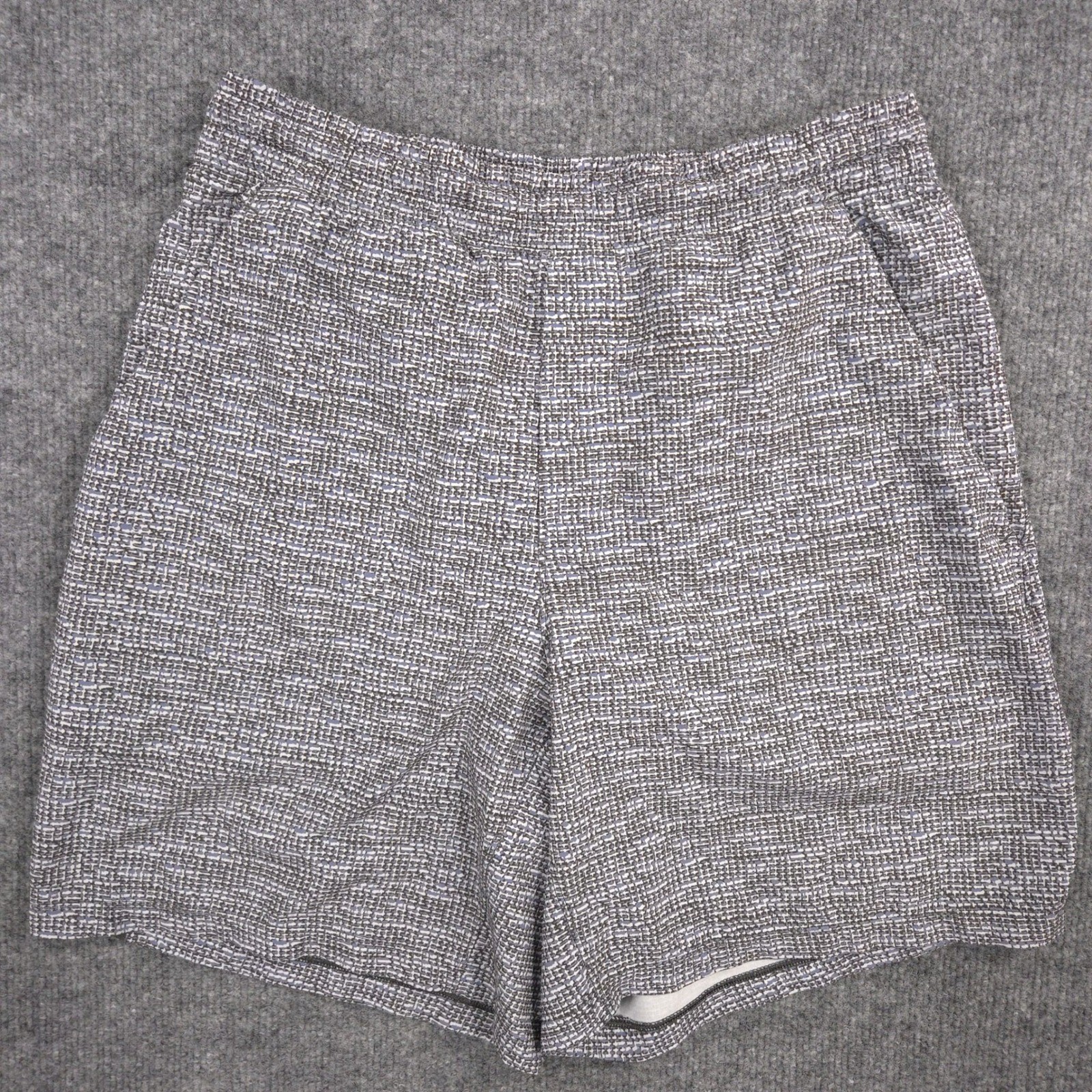 Lululemon Pace Breaker Shorts Mens M Gray Fractured Grid Geometric Lined Run Gym