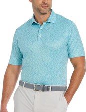 NEW Greg Norman Men's XL Play Dry Polo Golf Shirt Palm Print Blue