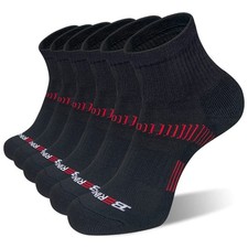 BERING Men's Athletic Cushion Quarter Socks 6 Pairs 9-12 Black