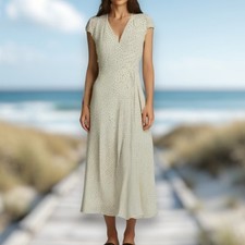 Reformation Sz M Carina Midi Wrap Dress Cream Black Polka Dot Feminine Coquette