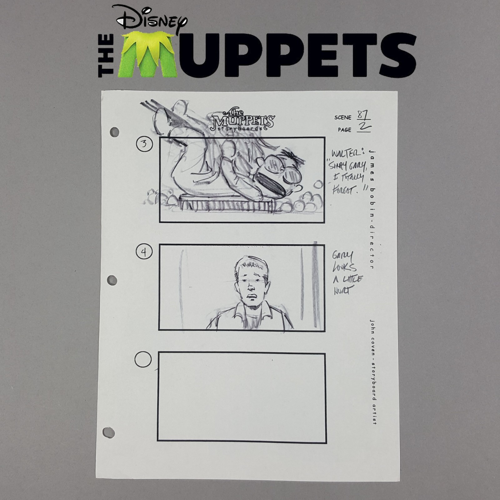 The Muppets (2011) - Production Used Storyboard, Walter "Sorry Gary" COA