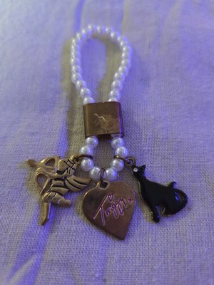 TWIGGY Perfume Bottle Hanging Charm Pearls Cupid Heart Black Cat