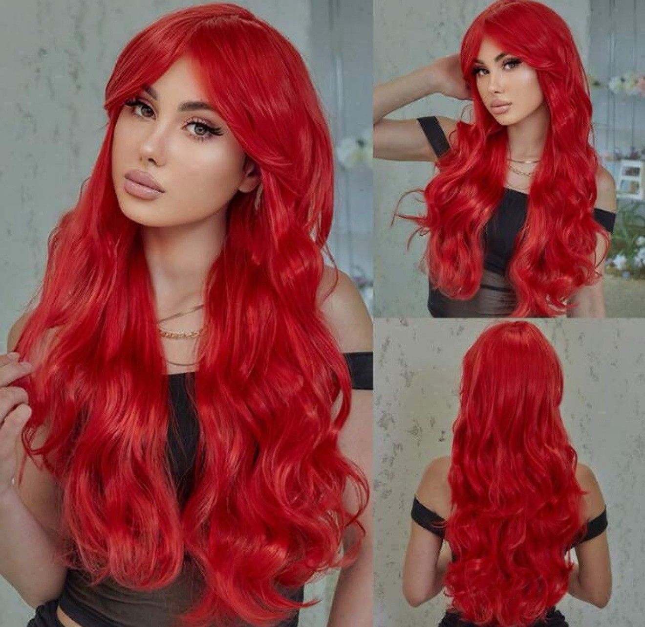 Perruque rouge bouclée longue haute résistance avec ses 4 bonnets de pose