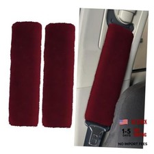 2PCS Soft Faux Sheepskin Car Seat Belt Cover Pads Burgundy
