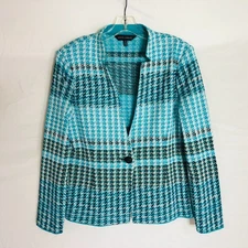 Ming Wang Women's Size Small Blue Geometric Sweater Blazer Jacket