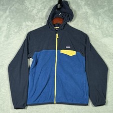 Patagonia Jacket Kids 12 Blue Fleece Hooded Colorblock Full Zip Micro D Snap T