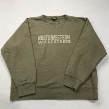 VINTAGE Northwestern Wildcats Sweatshirt Mens Medium Army Green Crewneck NCAA