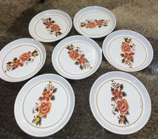 7 VTG Metal Drink Coasters Meister Flowers  Pattern Gold Trim Brazil Woolworth