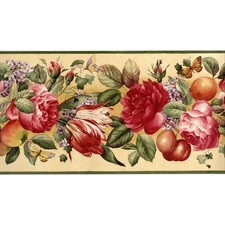Green Yellow Floral Wallpaper Border Farmhous...