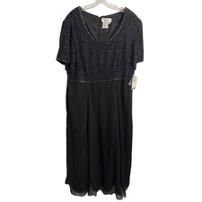 NEW Papell Boutique Evening Silk Dress Beaded Gown Black Short Sleeve Size 20