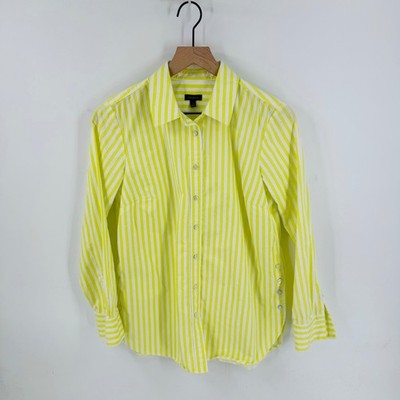 Talbots Bright Yellow White Striped  Shirt ID4976 Size S Preppy Coastal Spring