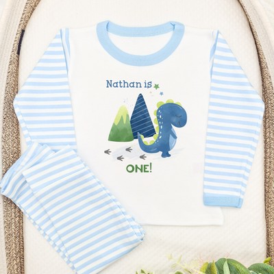 Personalised Blue Dinosaur Boys Birthday Pyjamas UK