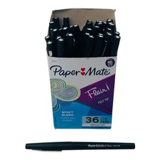 36 Pens Paper Mate Flair Black Felt Tip Pens 0.7mm