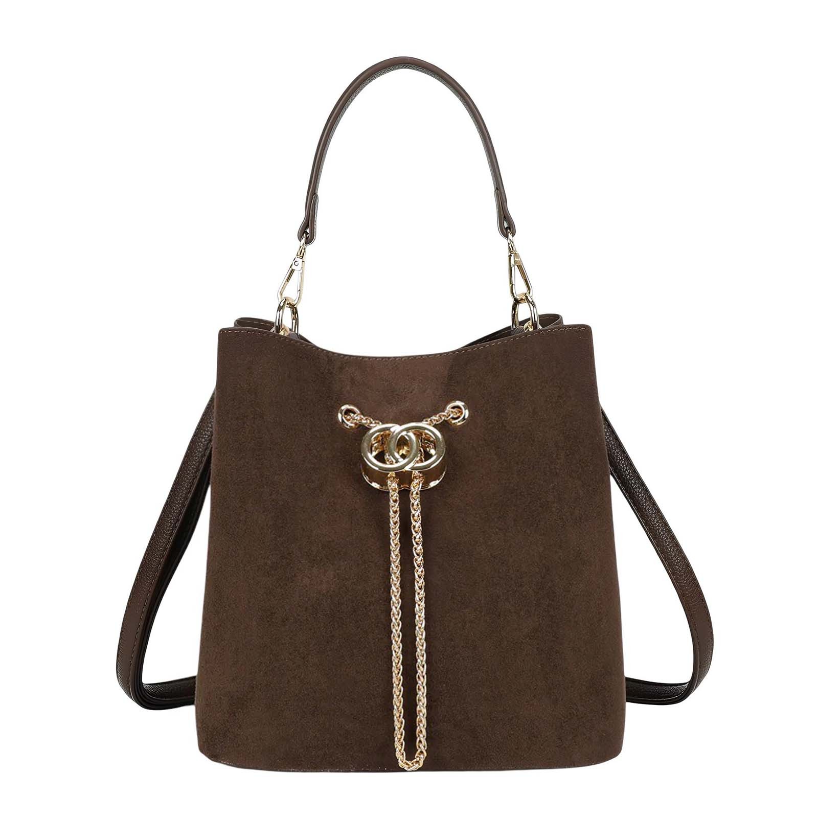 Bolso de Cubo para Mujer Efecto Ante con Cadena y Bandolera Colección Dorelia