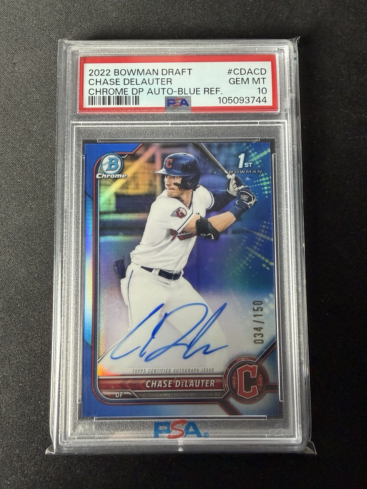 2022 Bowman Draft - Chrome Autographs Chase Delauter #CDA-CD Blue Refractor /150