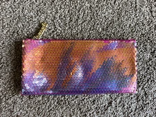 Benefit Bella Bamba Sequin Makeup/Cosmetic Bag Case Clutch Pink Purple Orange