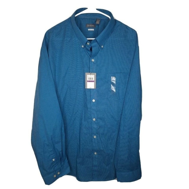 Van Heusen Men's Classic Fit Easy Care Blue Dress Shirt XXL Long Sleeve New