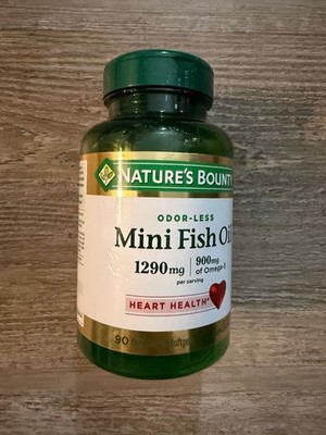 Nature's Bounty Omega 3 Mini Fish Oil 1290 mg 90ct Odorless Softgels Exp: 2027