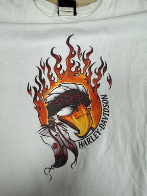 Vintage 2004 Harley Davidson Eagle Flame Long Sleeve T-Shirt Size XXL White