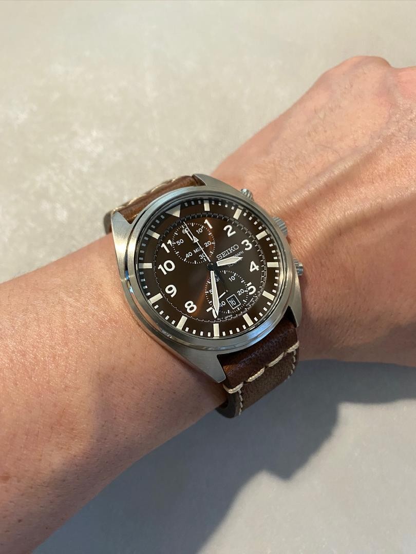Seiko Chronograph Brown Leather Strap Seiko Brown Men's Watch