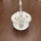 VTG Fenton Hand-Painted Glass Basket w/ Original Sticker