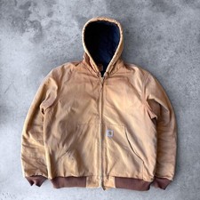 Vintage 90s Carhartt Active Jacket Sun Faded Hooded Canvas Workwear Lined Large